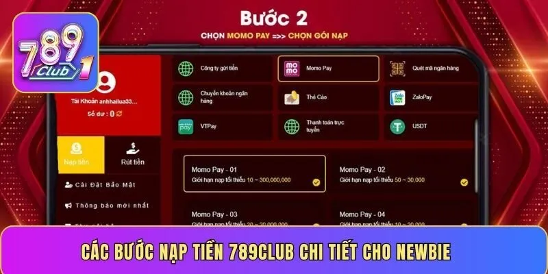 Các bước nạp tiền 789CLUB chi tiết cho newbie